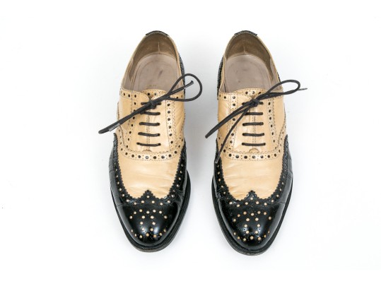 Chanel Classic Black And Tan Leather Wing Tip Saddle Shoes, Size 36 1/2