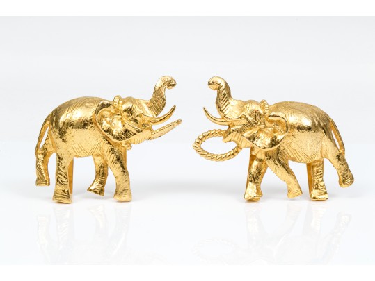 Mimi Di N Fabulous Vintage Gold Tone Elephants Belt Buckle, Circa 1972