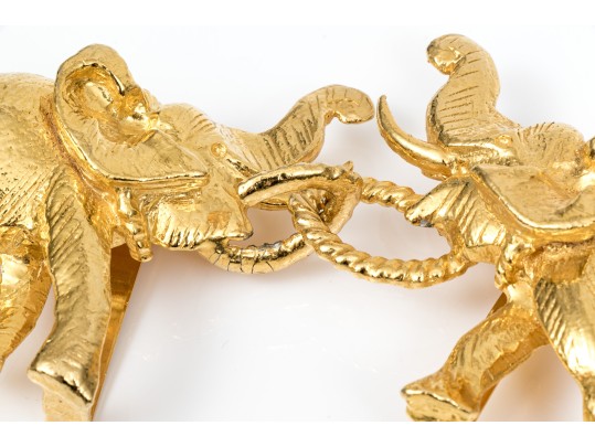Mimi Di N Fabulous Vintage Gold Tone Elephants Belt Buckle, Circa 1972