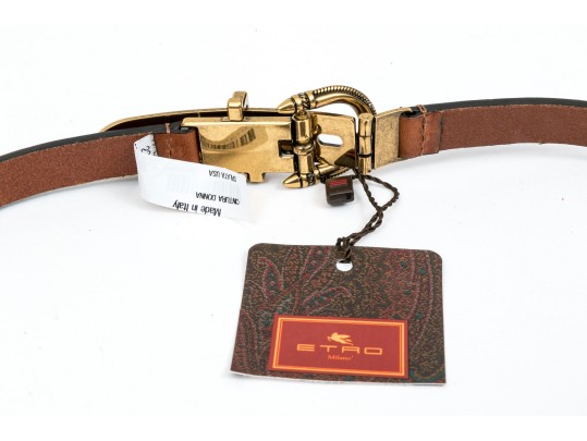 Etro Lovely Pair Of Two Narrow Belts, Leather And Snakeskin Grains