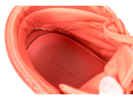 Balenciaga Striking Red Orange Leather Mens High Top Sneakers, Size 41