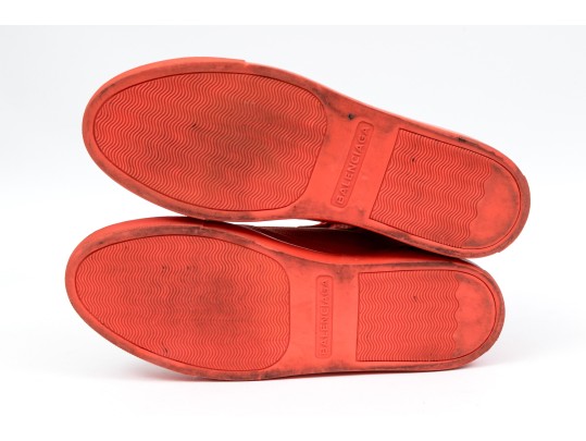 Balenciaga Striking Red Orange Leather Mens High Top Sneakers, Size 41