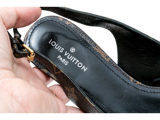 Louis Vuitton Adorable Flat Logo Slingback Mules, Size 40