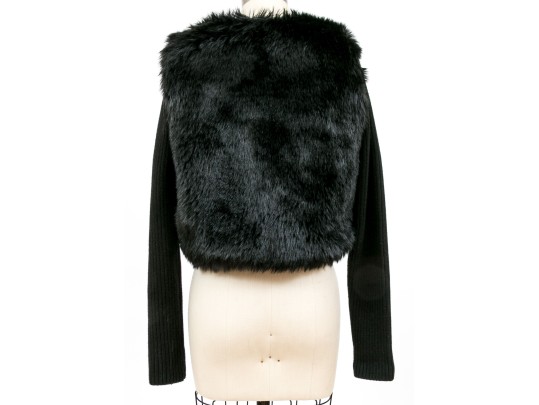 Ramy Brook Stunning Black Faux Fur Sweater Jacket, Size XS