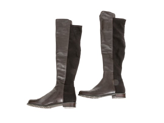 Stuart Weitzman Handsome Brown Leather And Stretch Knee High Pull On Boot, Size 8M
