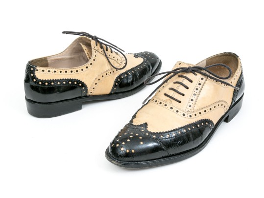 Chanel Classic Black And Tan Leather Wing Tip Saddle Shoes, Size 36 1/2