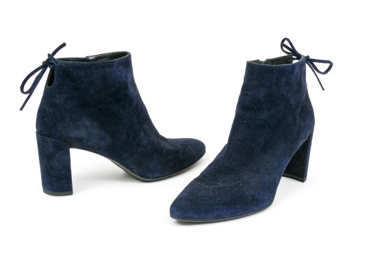 Stuart Weitzman Handsome Blue Suede Tie Back Side Zip Bootie, Size 8 1/2 M