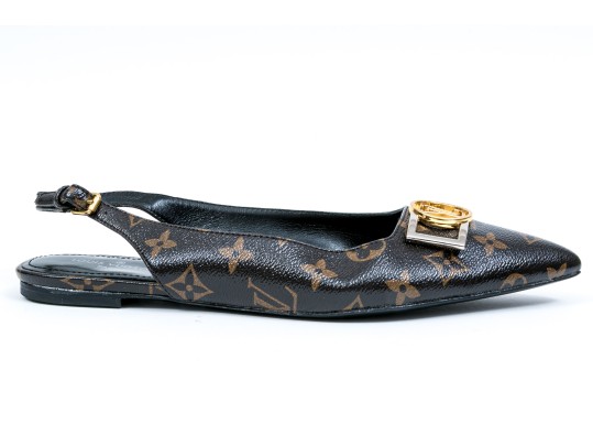 Louis Vuitton Adorable Flat Logo Slingback Mules, Size 40
