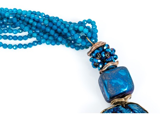 Sarah Kennedy Stunning Chunky Blue Druzy, Agate And Bead Partial Torsade Necklace