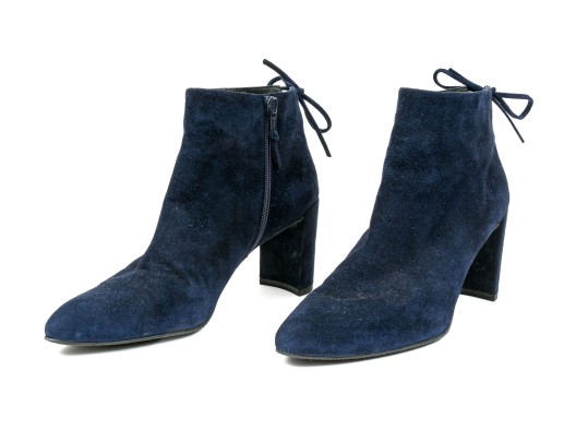 Stuart Weitzman Handsome Blue Suede Tie Back Side Zip Bootie, Size 8 1/2 M