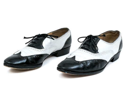 Salvatore Ferragamo Classic Black And White Leather Wing Tip Saddle Shoes, Size 36 1/2