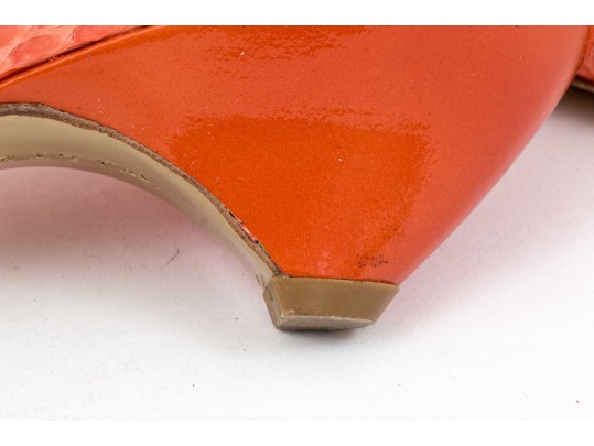 Walter Steiger Fun Coral Snakeskin And Orange Heeled Pumps, Size 36 1/2
