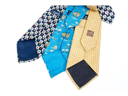 Hermes Lot Of Three Assorted Ties, Assorted Motifs