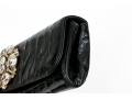 Badgley Mischka Beautiful Vintage Black Leather Baguette Clutch, Bedazzled Top