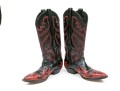 Panhandle Slim Fabulous Black Leather Cowboy Boots With Red Snake Patterning, Size 6