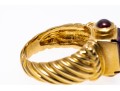 14k Yellow Gold Chunky Sugarloaf Amethyst And Garnet Ribbed Ring, Size 7+