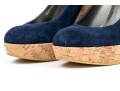 Stuart Weitzman Beautiful Blue Suede Platform Cork Wedge, Size 8 M