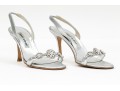 Manolo Blahnik Beautiful Bedazzled Silver Metallic Sandals, Size 38