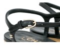 Chanel Beautiful Black Leather Flat Sandals, Camelia Tops, Size 36 1/2