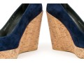 Stuart Weitzman Beautiful Blue Suede Platform Cork Wedge, Size 8 M
