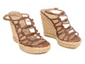 Stuart Weitzman Brown Leather And Hemp Wedge Ankle Strap Sandal, Size 5.5