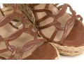 Stuart Weitzman Brown Leather And Hemp Wedge Ankle Strap Sandal, Size 5.5