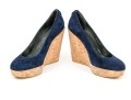 Stuart Weitzman Beautiful Blue Suede Platform Cork Wedge, Size 8 M