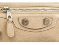 Balenciaga Striking Tan Leather Baguette Top Zip Shoulder Bag, Studded Accents
