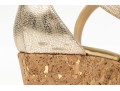 Jimmy Choo Gold Metallic Platform Ankle Strap Wedge Sandal, Size 38 Or 38 1/2