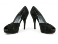 Stuart Weitzman Impactful Black Suede Gathered Peep Toe Platform Stilettos, Size 8 M