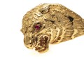 18k Yellow Gold Figural Roaring Tigers Head Ring With Ruby Eyes, Size 7.5