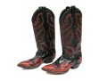 Panhandle Slim Fabulous Black Leather Cowboy Boots With Red Snake Patterning, Size 6