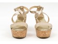 Jimmy Choo Gold Metallic Platform Ankle Strap Wedge Sandal, Size 38 Or 38 1/2