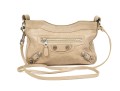 Balenciaga Striking Tan Leather Baguette Top Zip Shoulder Bag, Studded Accents