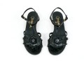 Chanel Beautiful Black Leather Flat Sandals, Camelia Tops, Size 36 1/2