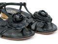 Chanel Beautiful Black Leather Flat Sandals, Camelia Tops, Size 36 1/2