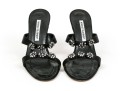 Manolo Blahnik Beautiful Bedazzled Black Satin Mules, Size 38