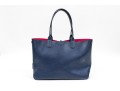 Longchamp Striking Navy Blue Leather Top Handle Tote Bag, Pinkish Red Interior