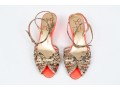 Walter Steiger Fun Orange Neon And Snakeskin Sandals, Size 37
