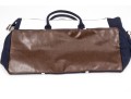 Ralph Lauren Large Blue Cotton, White And Brown Leather Top Handle Tote Bag