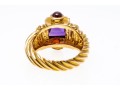 14k Yellow Gold Chunky Sugarloaf Amethyst And Garnet Ribbed Ring, Size 7+