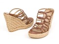 Stuart Weitzman Brown Leather And Hemp Wedge Ankle Strap Sandal, Size 5.5