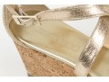 Jimmy Choo Gold Metallic Platform Ankle Strap Wedge Sandal, Size 38 Or 38 1/2