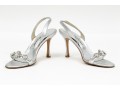 Manolo Blahnik Beautiful Bedazzled Silver Metallic Sandals, Size 38