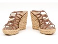 Stuart Weitzman Brown Leather And Hemp Wedge Ankle Strap Sandal, Size 5.5