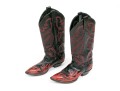 Panhandle Slim Fabulous Black Leather Cowboy Boots With Red Snake Patterning, Size 6