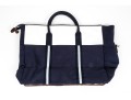 Ralph Lauren Large Blue Cotton, White And Brown Leather Top Handle Tote Bag