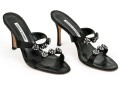 Manolo Blahnik Beautiful Bedazzled Black Satin Mules, Size 38