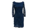 Diane Von Furstenburg Classic Navy Blue Long Sleeve Lace Sheath, Size 4