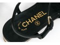 Chanel Beautiful Black Leather Flat Sandals, Camelia Tops, Size 36 1/2